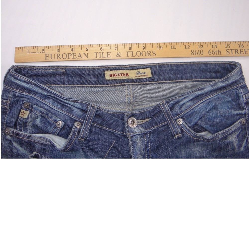 Big Star Y2K Sweet Ultra-Low Rise Bootcut Jeans Womens 29L Embellished Pocket - Picture 5 of 7